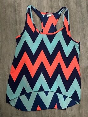 Chevron Racerback Tank Top in Navy, Coral & teal